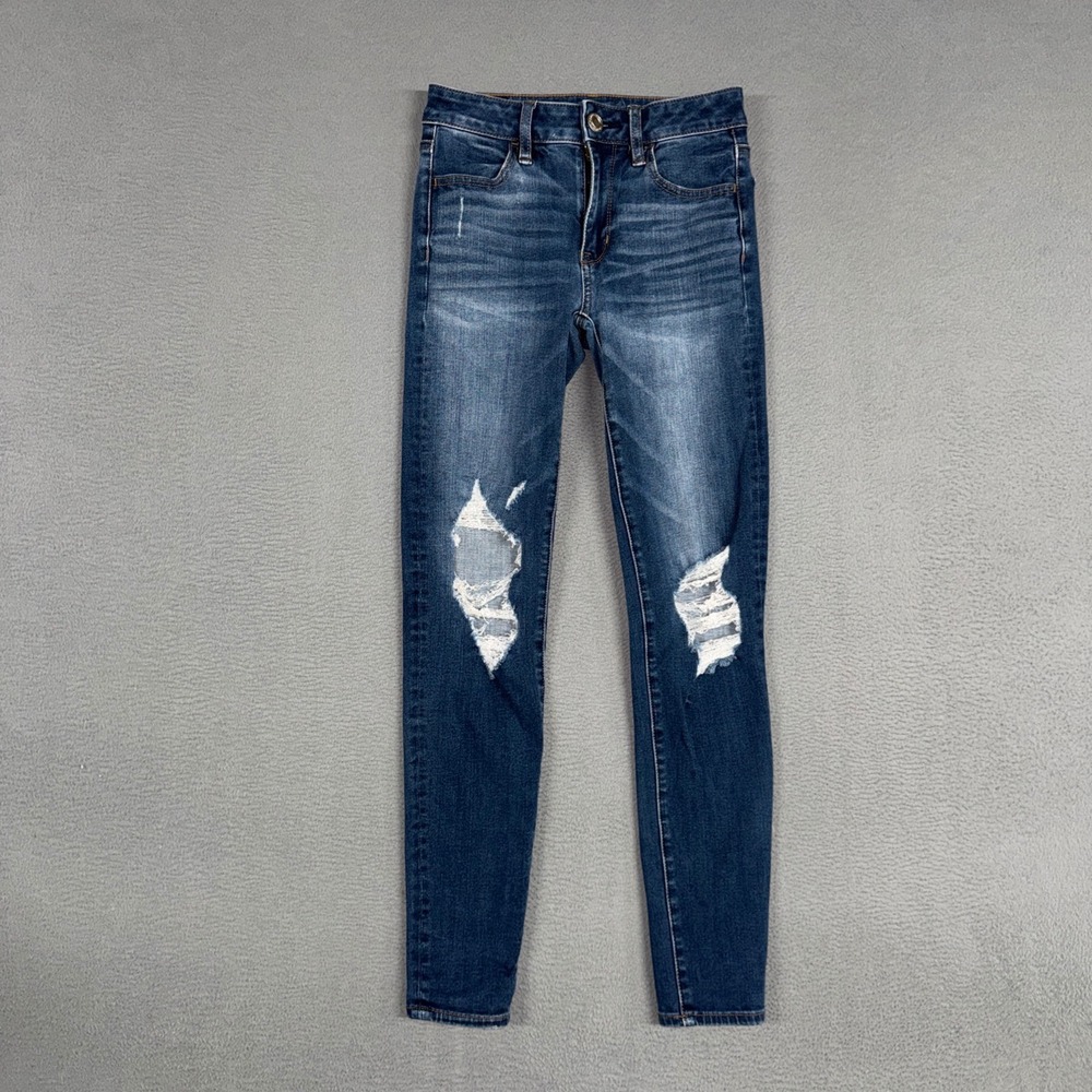 American Eagle Jeans Womens 00 Blue Hi-Rise Jegging Stretch Distressed Denim